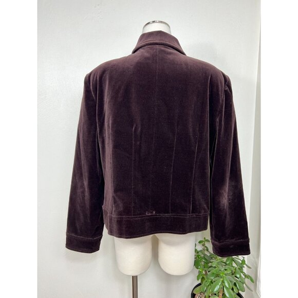 Vintage St. John Sport Womens Brown Velour Gold Zip Up Lined Jacket Sz XL Retro - Picture 8 of 16